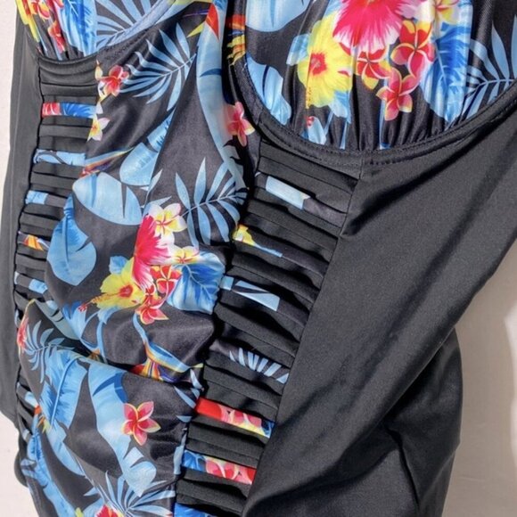 Women’s Black & Floral One Piece Swimsuit Bathing Suit 4XL - Picture 3 of 13